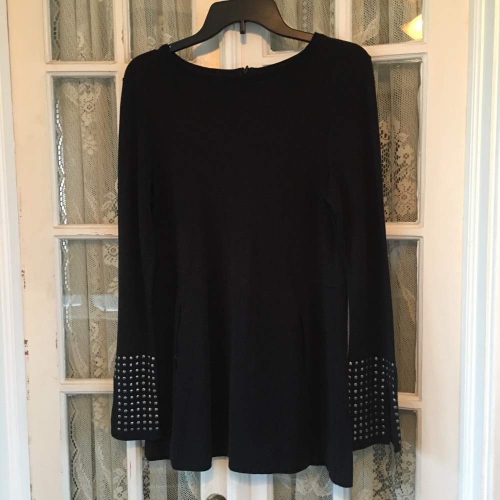 HP: NIC+ZOE | Black Studded Sleeve Flared Cuffs Pocket Stretch Zip Top Sweater M - Picture 8 of 12
